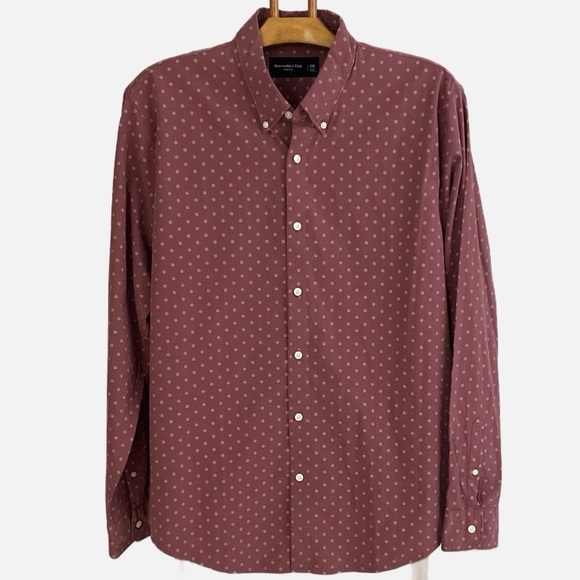 Abercrombie & Fitch Stretch Men’s Button Down Shirt Size XXL Burgundy Print NWT - Picture 10 of 10